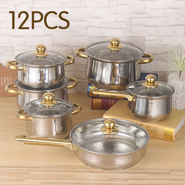 Cookware Sets, 12Pcs Pots and Pans Kitchen Cooking Set with Golden Handle, Easy to, Kitchen Cookware Set for Induction Electric and Gas Cooktops